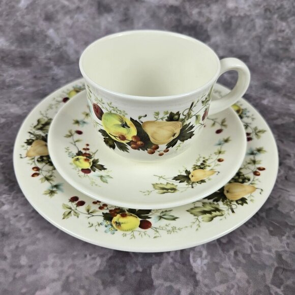Royal Kent 3 Piece Set cup Saucer Bread Plate Apples Pears Fruits Vintage - Picture 2 of 16
